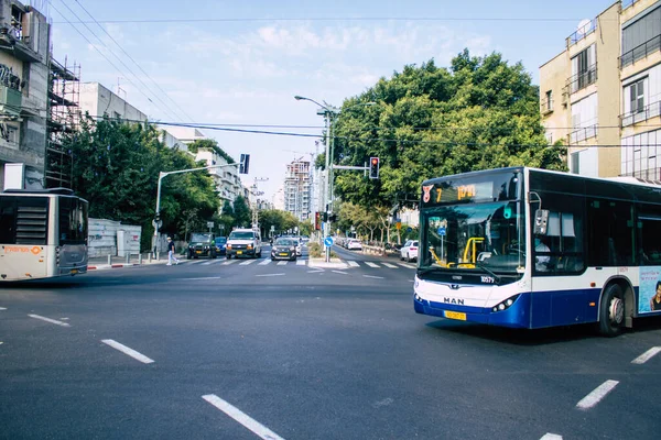 Tel Awiw Izrael Listopad 2020 Widok Izraelskiego Autobusu Jadącego Przez — Zdjęcie stockowe
