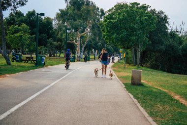 Tel Aviv İsrail 1 Kasım 2020 Tel Aviv 'deki bir halk bahçesinde yürüyen kimliği belirsiz insanların görüntüsü ve Coronavirus salgını sırasında nüfusu kontrol altına almak için