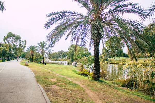 Tel Aviv Israel November 01, 2020 View of an open public garden in Tel Aviv during lockdown and Coronavirus outbreak to enforce containment of the population in Israel