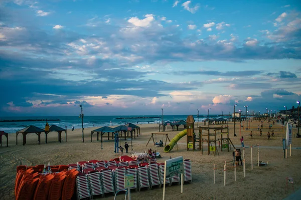 ASHKELON, ISRAEL - SEPTEMBER 10, 2017: View on Public Beach on