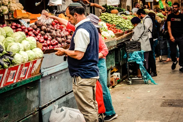 Jerusalén Israel Mayo 2019 Vista Personas Identificadas Comprando Mercado Mahane — Foto de Stock