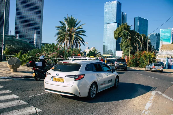 Tel Aviv Israel Noviembre 2020 Vista Taxi Tradicional Israelí Conduciendo — Foto de Stock