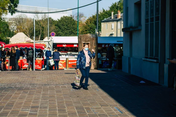 Reims France Listopad 2020 Widok Niezidentyfikowanych Osób Masce Zakupy Rynku — Zdjęcie stockowe
