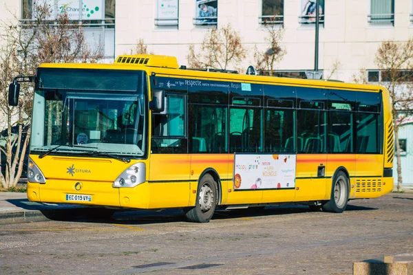 Reims France November 2020 View Traditional City Bus Passengers Driving — Stock Photo, Image