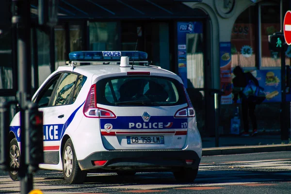 Reims Francia Noviembre 2020 Vista Coche Policía Francés Tradicional Rodando — Foto de Stock