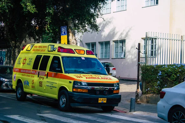 Tel Aviv Israël Novembre 2020 Vue Une Ambulance Israélienne Roulant — Photo