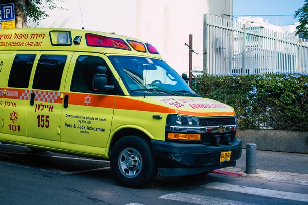 Tel Aviv Israël Novembre 2020 Vue Une Ambulance Israélienne Roulant — Photo