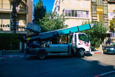 Tel Aviv İsrail 17 Kasım 2020 Kilit ve Coronavirus salgını İsrail 'i vurduğunda Tel Aviv sokaklarındaki şehir trafiğinin görüntüsü