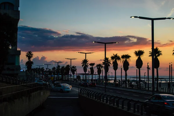 Tel Aviv Israel Noviembre 2020 Vista Del Tráfico Urbano Las — Foto de Stock