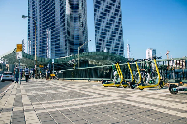 Tel Aviv Israel November 2020 Tekintse Meg Elektromos Robogót Bérelni — Stock Fotó