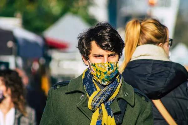 Reims France November 2020 View Unidentified People Face Mask Shopping — Stock Photo, Image