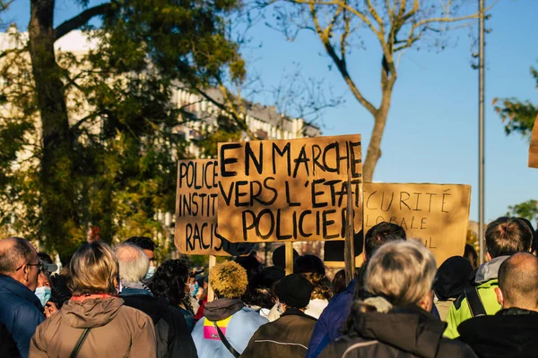 Reims France November 2020 View Unidentified Demonstrators Protesting New Global — Stock Photo, Image