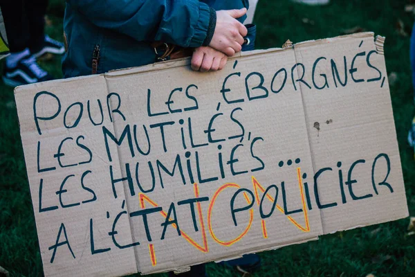 Reims France November 2020 Tekintse Meg Azonosítatlan Tüntetők Tiltakozó Ellen — Stock Fotó