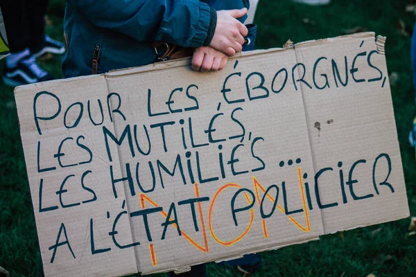 Reims Frankrike November 2020 Visa Oidentifierade Demonstranter Protesterar Mot Den — Stockfoto