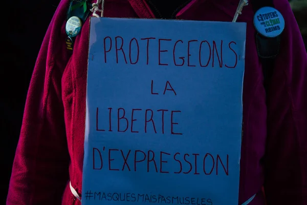 Reims France November 2020 View Unidentified Protesters New Global Security — 스톡 사진