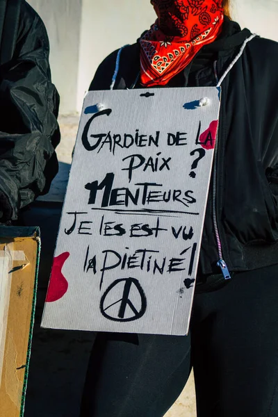 Reims France Novembre 2020 Vue Manifestants Non Identifiés Protestant Contre — Photo