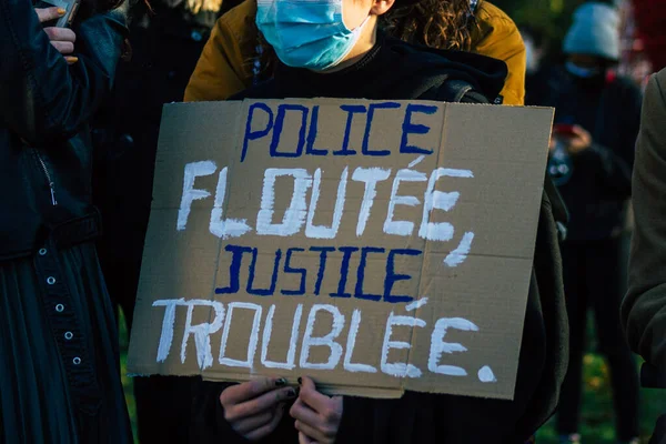 Reims France November 2020 View Unidentified Demonstrators Protesting New Global — Stock Photo, Image