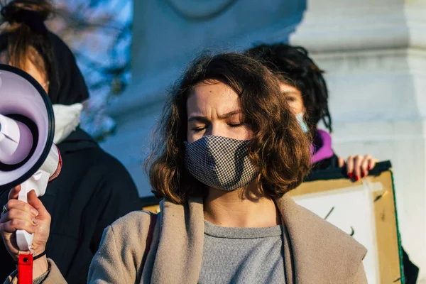 Reims France Kasım 2020 Kimliği Belirsiz Göstericilerin Yeni Küresel Güvenlik — Stok fotoğraf