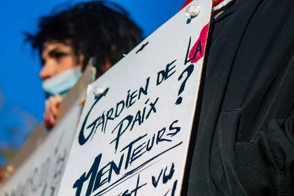 Reims France Novembre 2020 Vue Manifestants Non Identifiés Protestant Contre — Photo