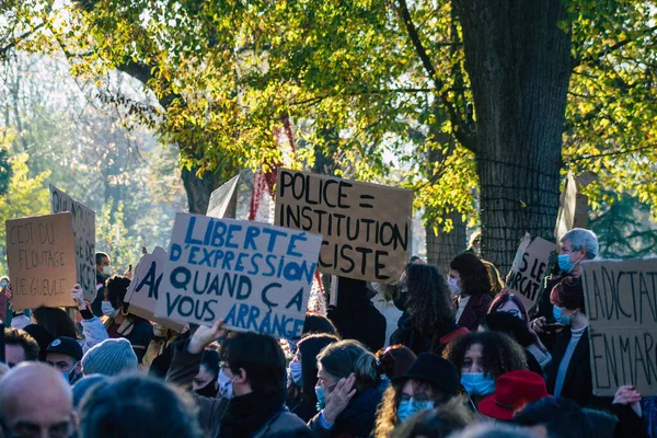 Reims Frankreich November 2020 Blick Auf Nicht Identifizierte Demonstranten Die — Stockfoto