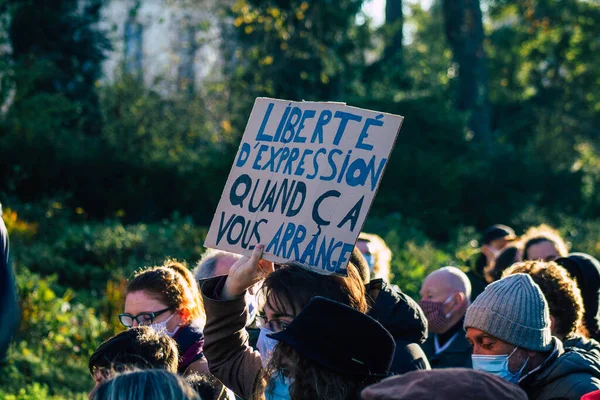 Reims France November 2020 View Unidentified Protesters New Global Security — 스톡 사진