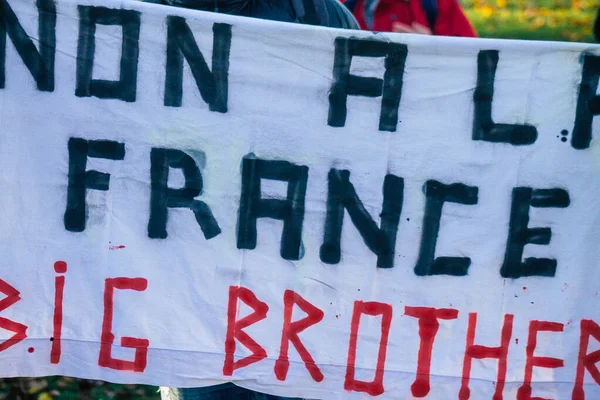 Reims France Novembre 2020 Vue Manifestants Non Identifiés Protestant Contre — Photo