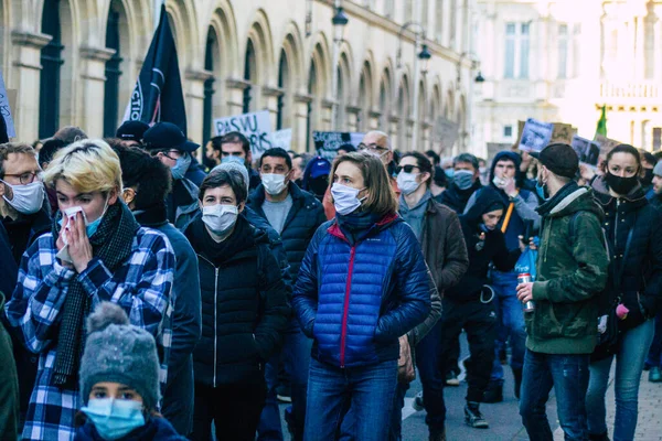 Reims France Novembre 2020 Vue Manifestants Non Identifiés Protestant Contre — Photo