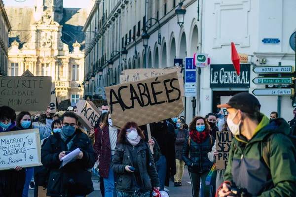 Reims France Kasım 2020 Kimliği Belirsiz Göstericilerin Yeni Küresel Güvenlik — Stok fotoğraf