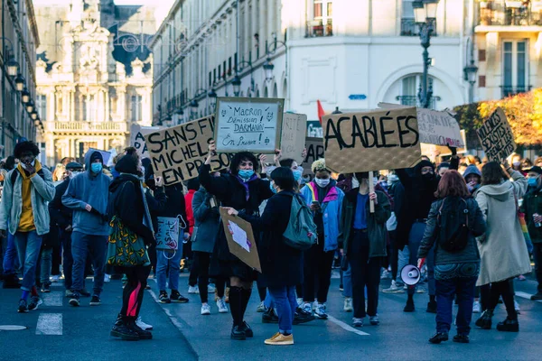 Reims France November 2020 View Unidentified Protesters New Global Security — 스톡 사진