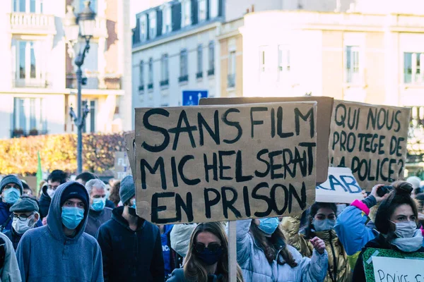 Reims France Novembre 2020 Veduta Manifestanti Non Identificati Che Protestano — Foto Stock