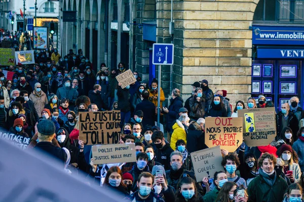 Reims France November 2020 View Unidentified Demonstrators Protesting New Global — Stock Photo, Image