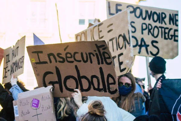 Reims France Novembre 2020 Veduta Manifestanti Non Identificati Che Protestano — Foto Stock