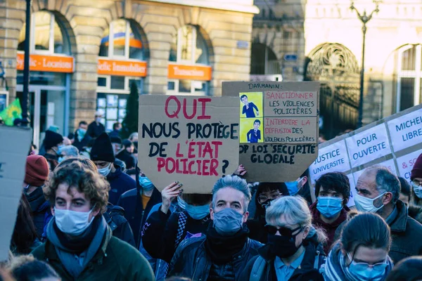 Reims France Kasım 2020 Kimliği Belirsiz Göstericilerin Yeni Küresel Güvenlik — Stok fotoğraf