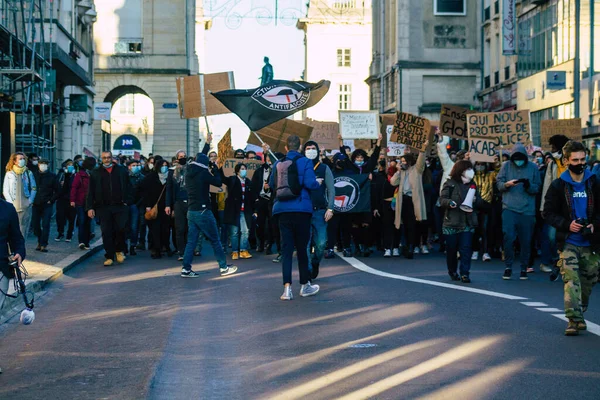 Reims France November 2020 View Unidentified Demonstrators Protesting New Global — Stock Photo, Image