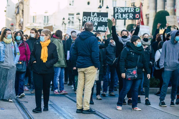 Reims France November 2020 View Unidentified Demonstrators Protesting New Global — Stock Photo, Image