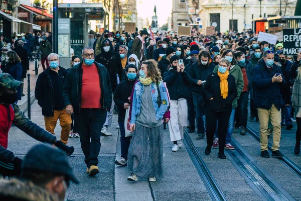 Reims France November 2020 View Unidentified Demonstrators Protesting New Global — Stock Photo, Image