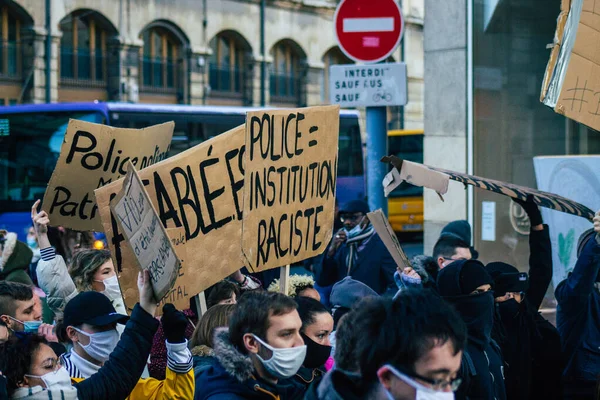 Reims Frankrijk November 2020 Visie Niet Geïdentificeerde Demonstranten Die Protesteren — Stockfoto