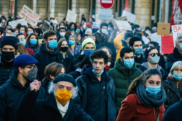 Reims France Kasım 2020 Kimliği Belirsiz Göstericilerin Yeni Küresel Güvenlik — Stok fotoğraf