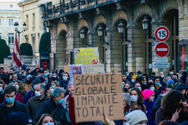 Reims France November 2020 View Unidentified Demonstrators Protesting New Global — Stock Photo, Image