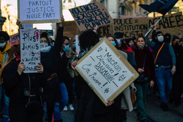 Reims France Listopadu 2020 Pohled Neidentifikovaných Demonstrantů Protestujících Proti Novému — Stock fotografie