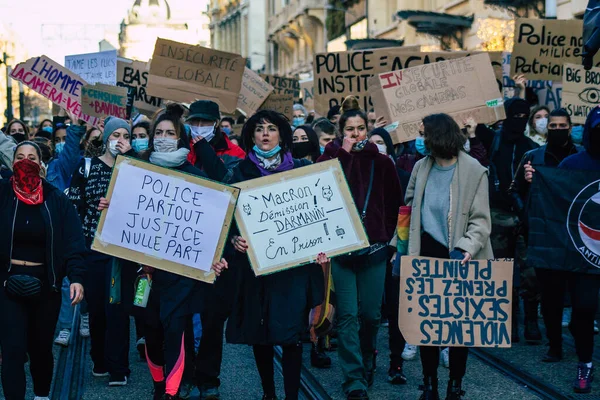 Reims France November 2020 View Unidentified Demonstrators Protesting New Global — Stock Photo, Image