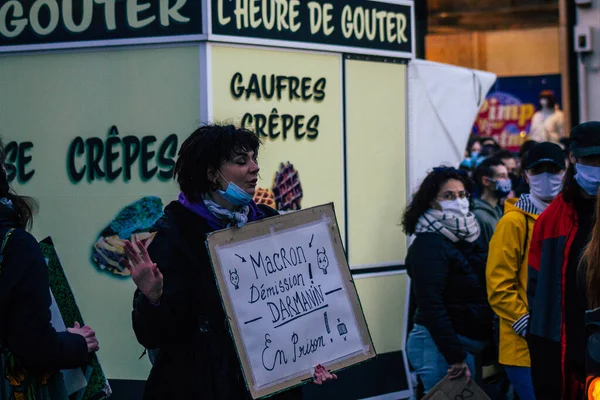 Reims France Listopadu 2020 Pohled Neidentifikovaných Demonstrantů Protestujících Proti Novému — Stock fotografie