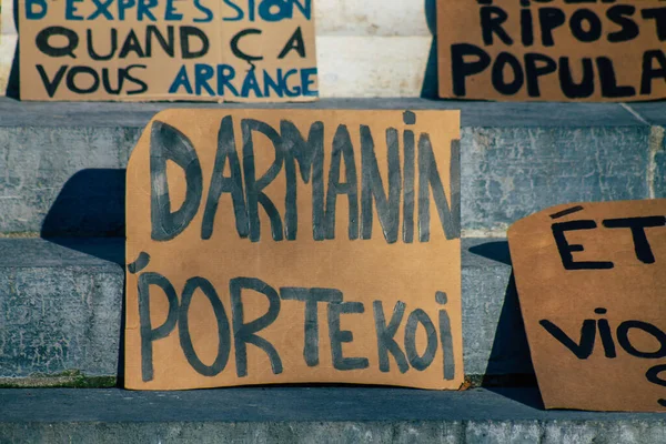 Reims France Novembre 2020 Veduta Manifestanti Non Identificati Che Protestano — Foto Stock