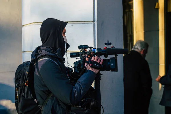 Reims França Novembro 2020 Jornalistas Que Cobrem Viagem Jean Castex — Fotografia de Stock