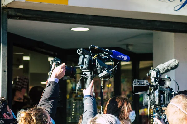 Реймс Франция Ноября 2020 Года Журналисты Освещающие Поездку Жана Катекса — стоковое фото