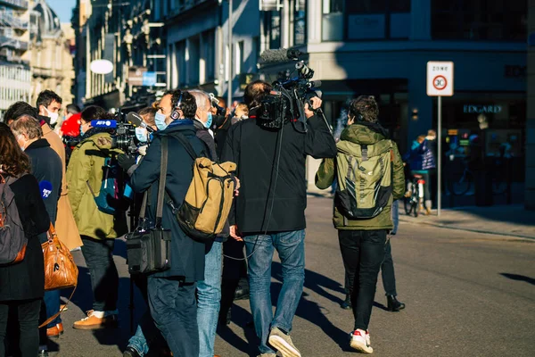 Реймс Франция Ноября 2020 Года Журналисты Освещающие Поездку Жана Катекса — стоковое фото