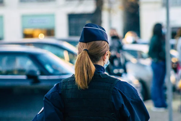 Reims França Novembro 2020 Vista Policial Francês Patrulhando Nas Ruas — Fotografia de Stock