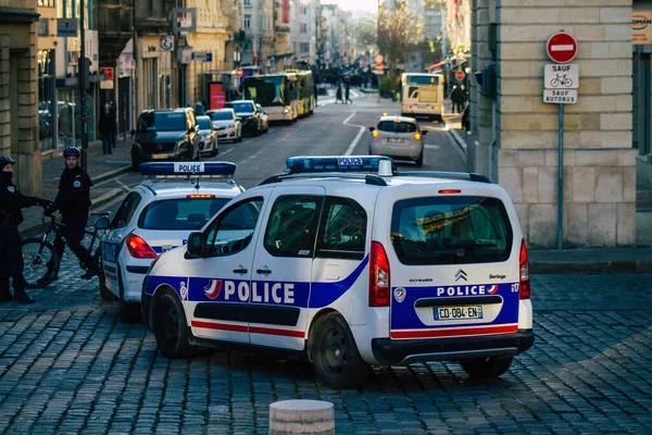 Reims Francia Noviembre 2020 Vista Del Coche Policía Francés Rodando — Foto de Stock