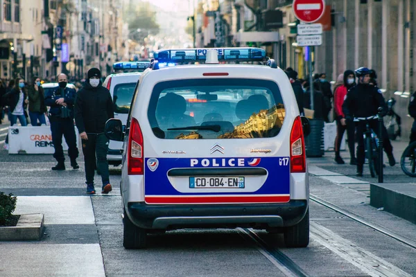 Reims Francia Noviembre 2020 Vista Del Coche Policía Francés Rodando — Foto de Stock