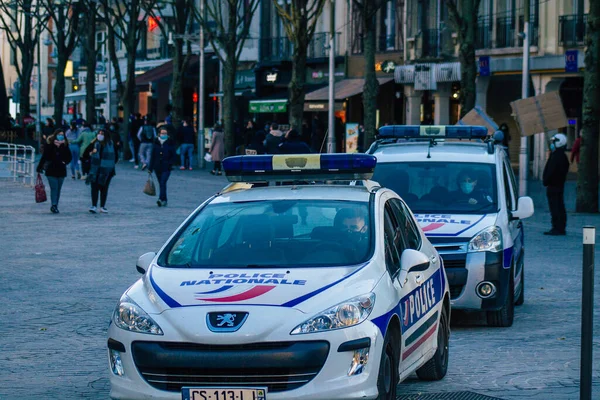 Reims Francia Noviembre 2020 Vista Del Coche Policía Francés Rodando — Foto de Stock